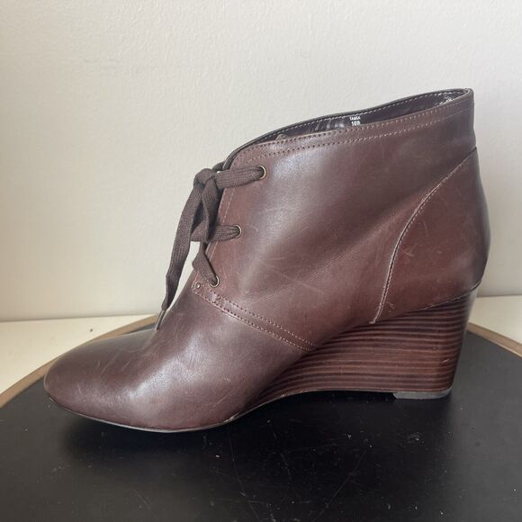 Ralph Lauren Booties Wedge Heel Women's Size 10 B Brown Tamia Leather Lace Up - Picture 6 of 13